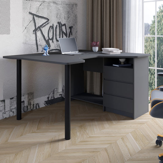 Геймерский компьютерный стол LION Буст угловой с ящиками Антрацит (LION-041449) ТОП