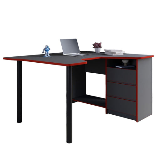 Геймерский компьютерный стол LION Буст угловой с ящиками Антрацит/Красный (LION-041464)