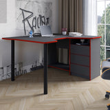 Геймерский компьютерный стол LION Буст угловой с ящиками Антрацит/Красный (LION-041464)