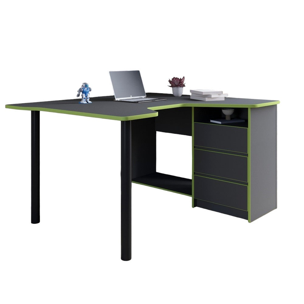Геймерский компьютерный стол LION Буст угловой с ящиками Антрацит/Зеленый (LION-041463)