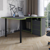 Геймерский компьютерный стол LION Буст угловой с ящиками Антрацит/Зеленый (LION-041463)