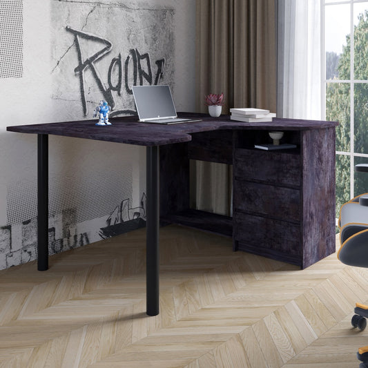 Геймерский компьютерный стол LION Буст угловой с ящиками Бетон темный (LION-041451)