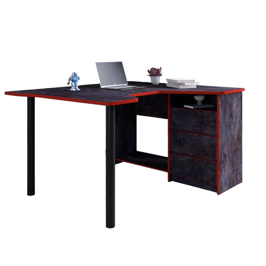 Геймерский компьютерный стол LION Буст угловой с ящиками Бетон темный/Красный (LION-041465)