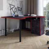 Геймерский компьютерный стол LION Буст угловой с ящиками Бетон темный/Красный (LION-041465)