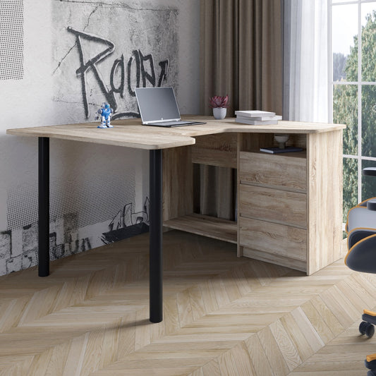 Геймерский компьютерный стол LION Буст угловой с ящиками Дуб сонома (LION-041456)