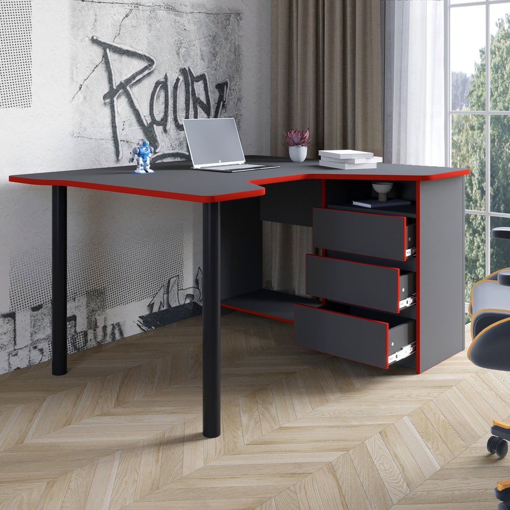 Геймерский компьютерный стол LION Буст угловой с ящиками Бетон Style (LION-041450)