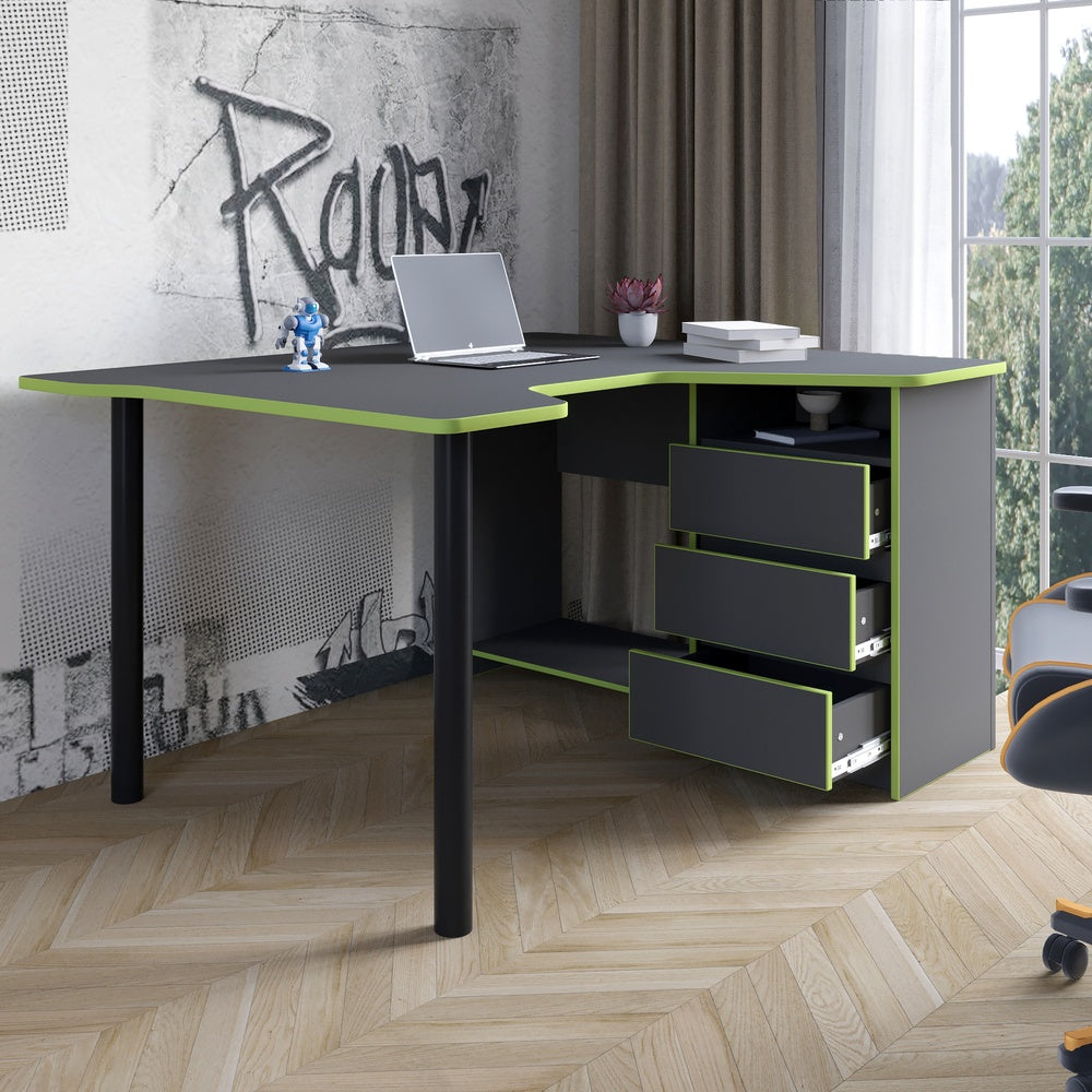 Геймерский компьютерный стол LION Буст угловой с ящиками Бетон Style (LION-041450)