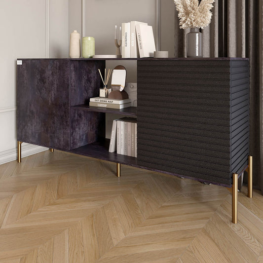 Комод открытый на золотых металлических ножках LION Грей Бетон темный/Асфальт (LION-042743)