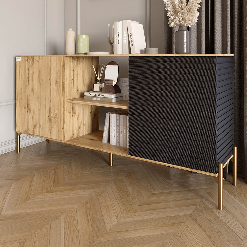 Комод открытый на золотых металлических ножках LION Грей Дуб Аппалачи/Асфальт (LION-042744)