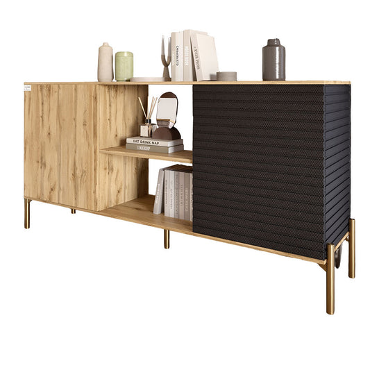 Комод открытый на золотых металлических ножках LION Грей Дуб Аппалачи/Асфальт (LION-042744)