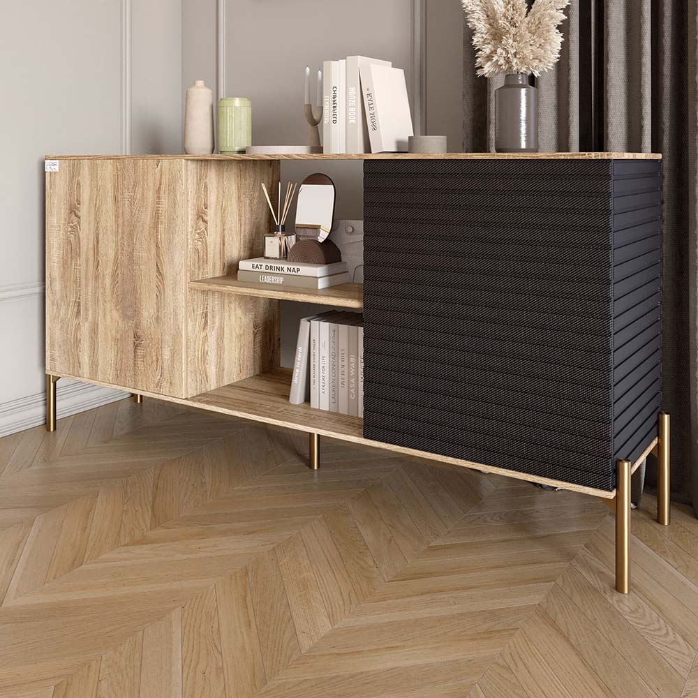 Комод открытый на золотых металлических ножках LION Грей Дуб Сонома/Асфальт (LION-042747)