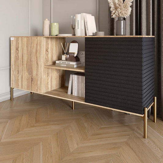 Комод открытый на золотых металлических ножках LION Грей Дуб Сонома/Асфальт (LION-042747)