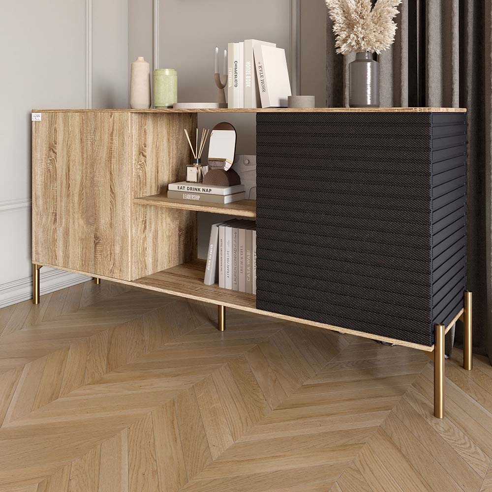 Комод открытый на золотых металлических ножках LION Грей Дуб Сонома трюфель/Асфальт (LION-042748)