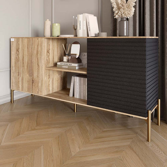 Комод открытый на золотых металлических ножках LION Грей Дуб Сонома трюфель/Асфальт (LION-042748)