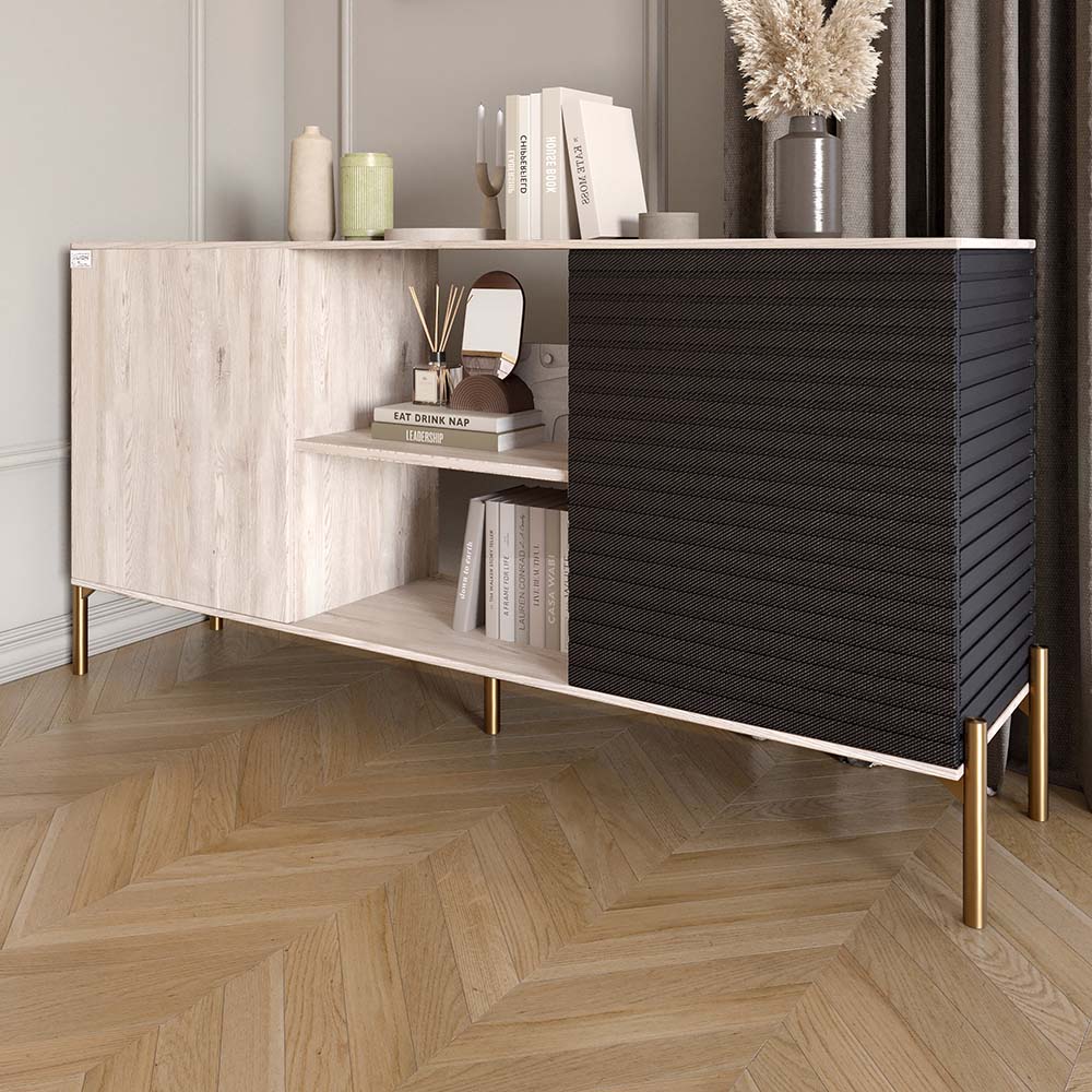 Комод открытый на золотых металлических ножках LION Грей Самоа дымчатый/Асфальт (LION-042753)