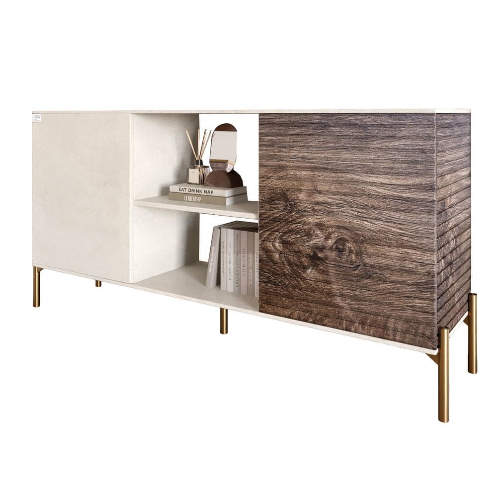 Комод открытый на золотых металлических ножках LION Грей Бетон Style/Дерево (LION-042773)