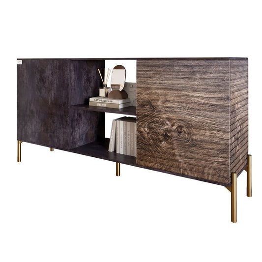 Комод открытый на золотых металлических ножках LION Грей Бетон темный/Дерево (LION-042774)