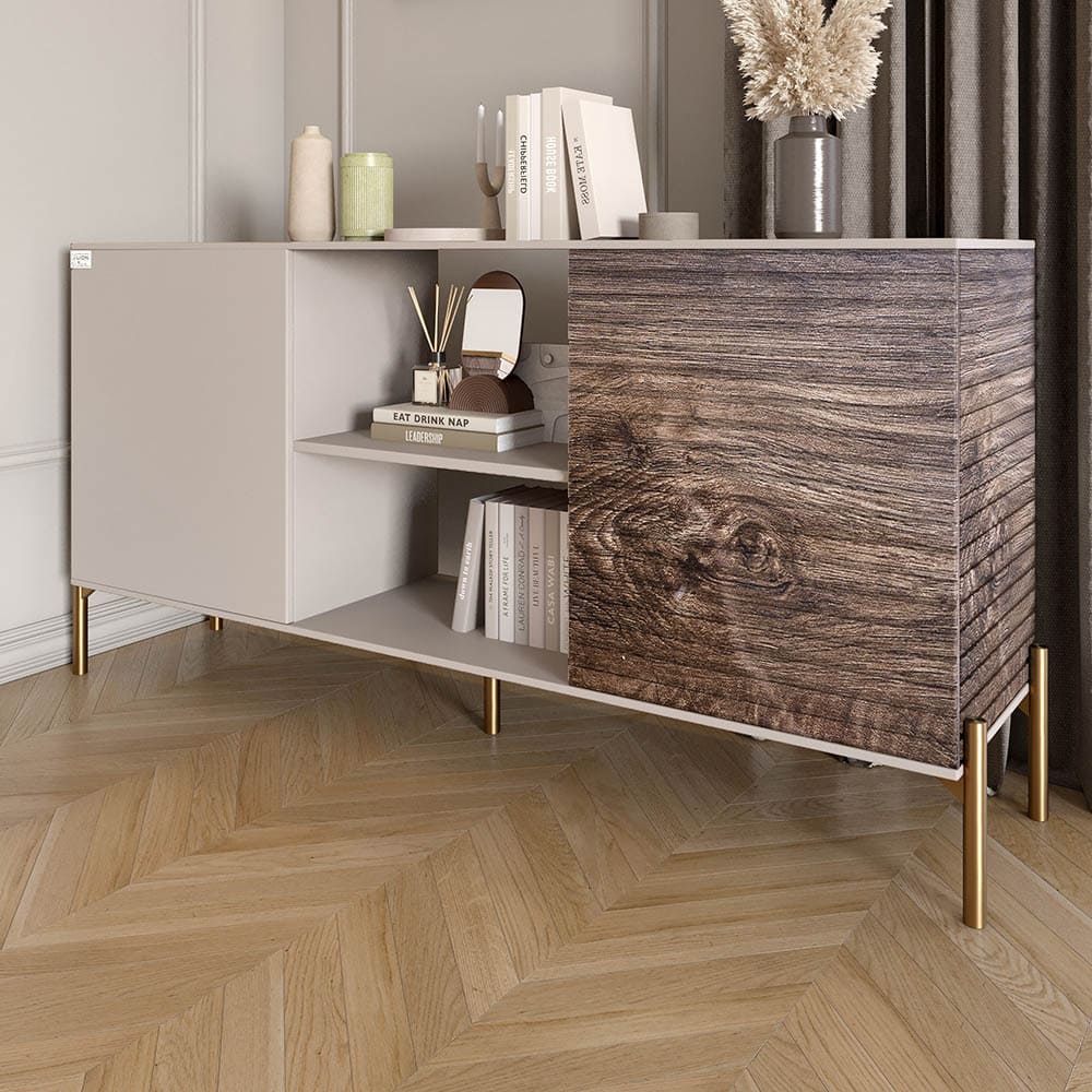 Комод открытый на золотых металлических ножках LION Грей Кашемир/Дерево (LION-042782)
