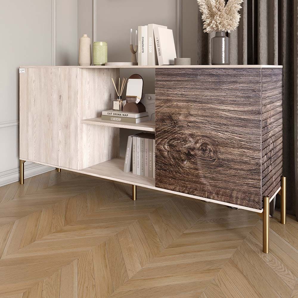 Комод открытый на золотых металлических ножках LION Грей Самоа дымчатый/Дерево (LION-042785)