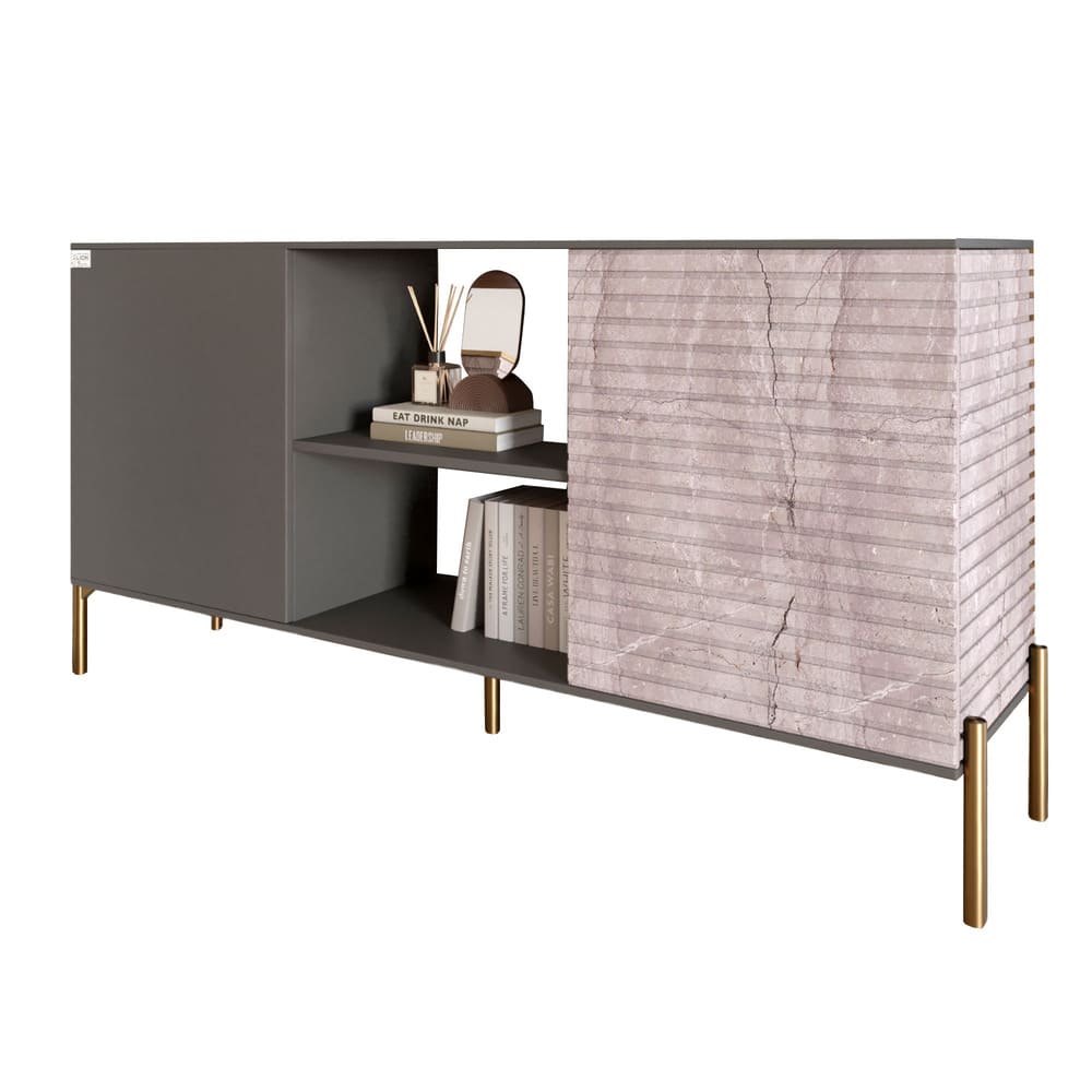 Комод открытый на золотых металлических ножках LION Грей Антрацит/Камень (LION-042788)