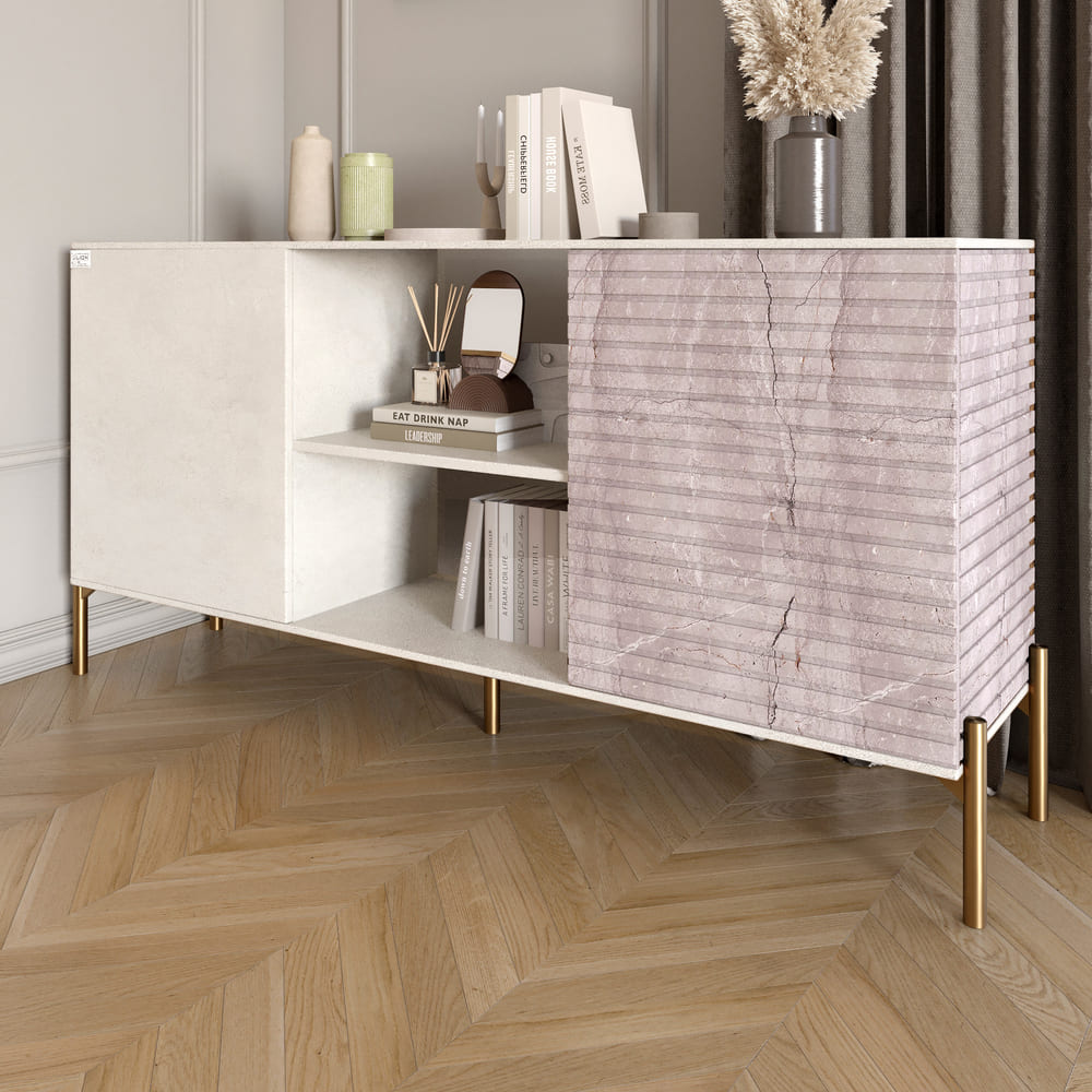 Комод открытый на золотых металлических ножках LION Грей Бетон Style/Камень (LION-042803)