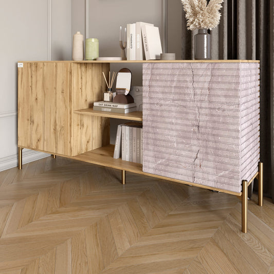 Комод открытый на золотых металлических ножках LION Грей Дуб Аппалачи/Камень (LION-042807)