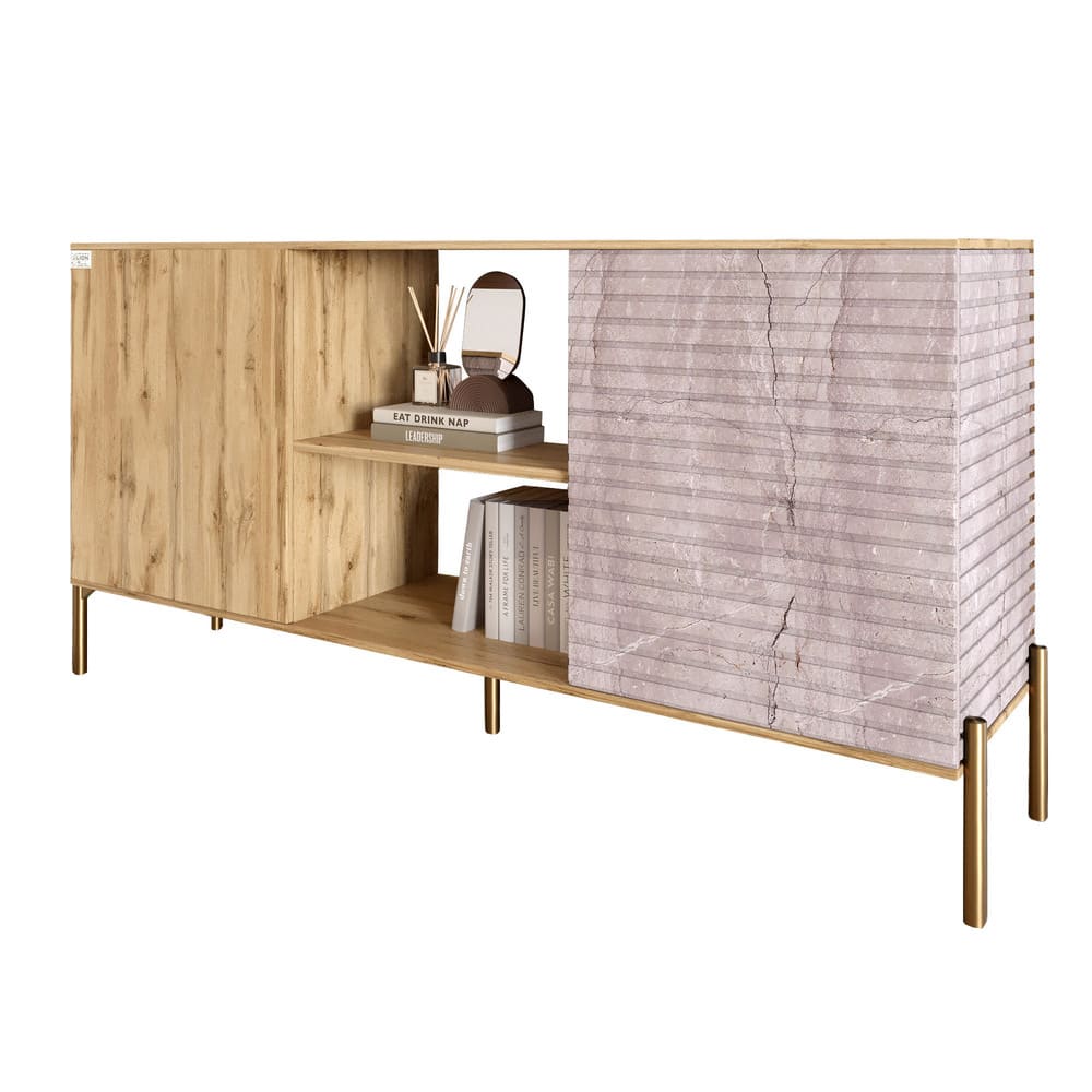 Комод открытый на золотых металлических ножках LION Грей Дуб Аппалачи/Камень (LION-042807)