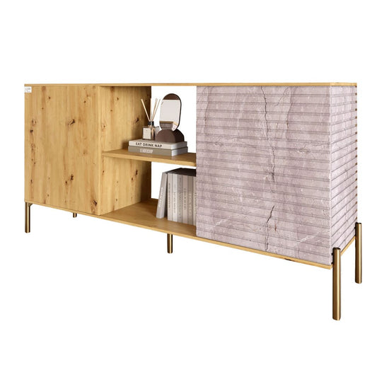 Комод открытый на золотых металлических ножках LION Грей Дуб Артизан/Камень (LION-042808)