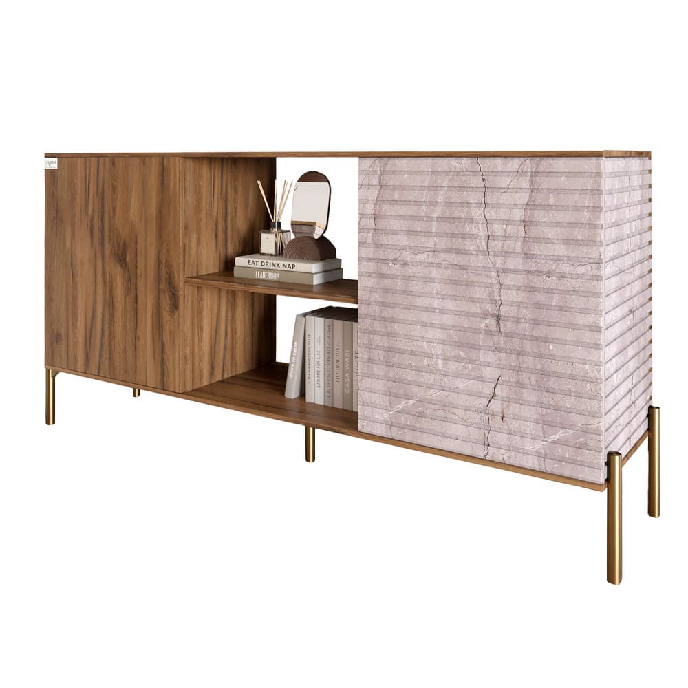 Комод открытый на золотых металлических ножках LION Грей Дуб Ливорно/Камень (LION-042809)