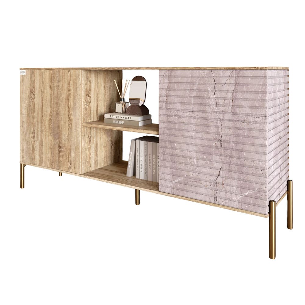 Комод открытый на золотых металлических ножках LION Грей Дуб Сонома/Камень (LION-042811)