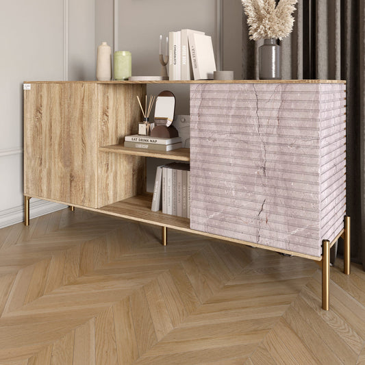 Комод открытый на золотых металлических ножках LION Грей Дуб Сонома трюфель/Камень (LION-042810)