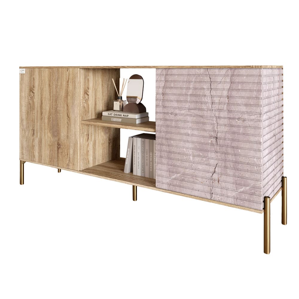 Комод открытый на золотых металлических ножках LION Грей Дуб Сонома трюфель/Камень (LION-042810)