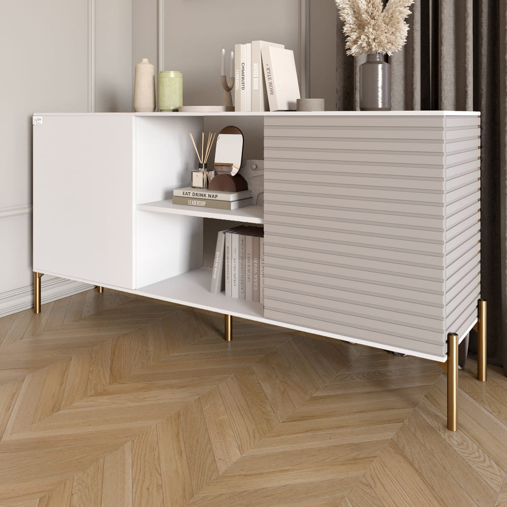 Комод открытый на золотых металлических ножках LION Грей Нимфея Альба/Кашемир (LION-042903)