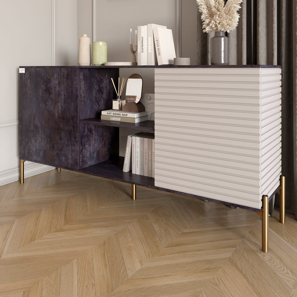 Комод открытый на золотых металлических ножках LION Грей Бетон темный/Кашемир (LION-042894)