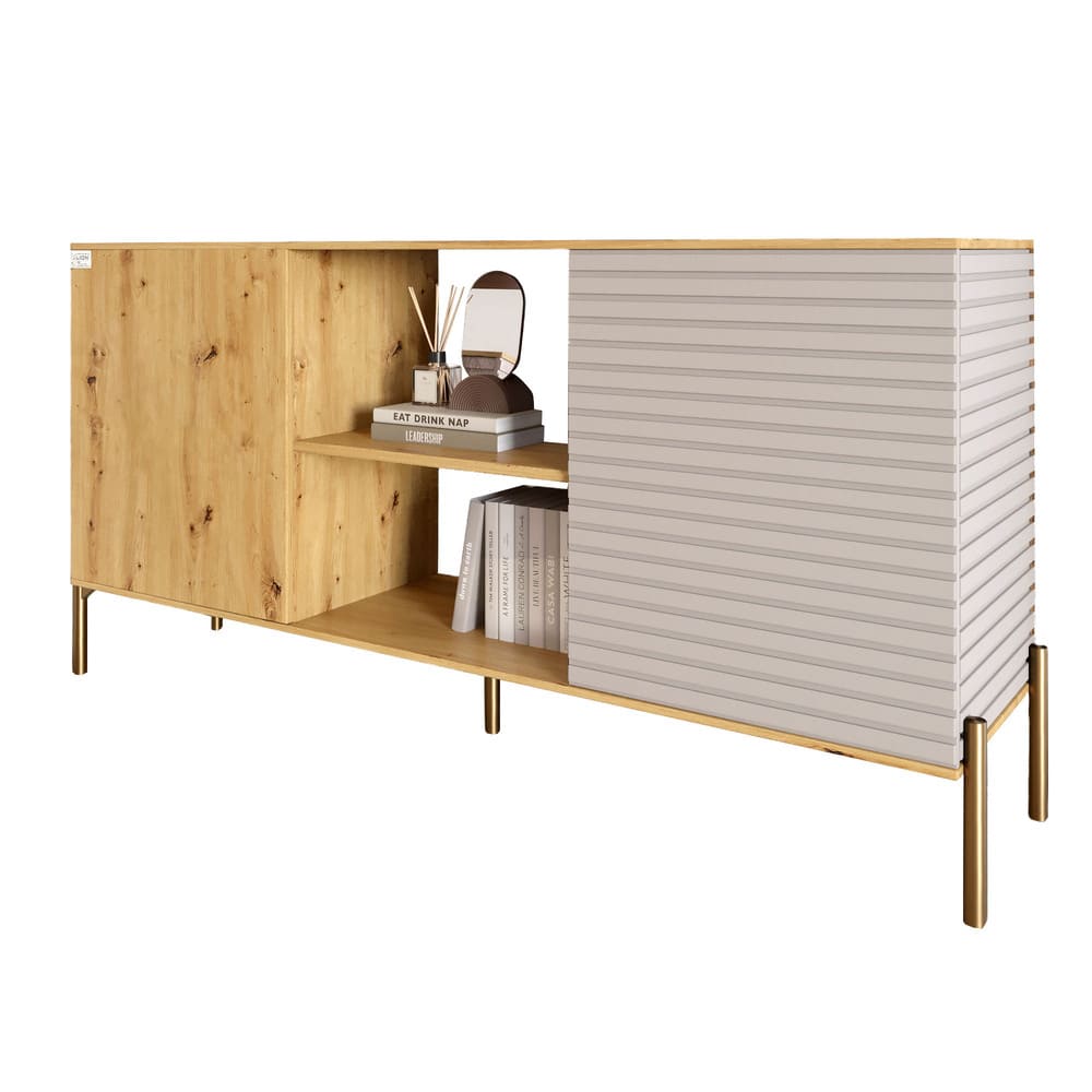 Комод открытый на золотых металлических ножках LION Грей Дуб Артизан/Кашемир (LION-042898)