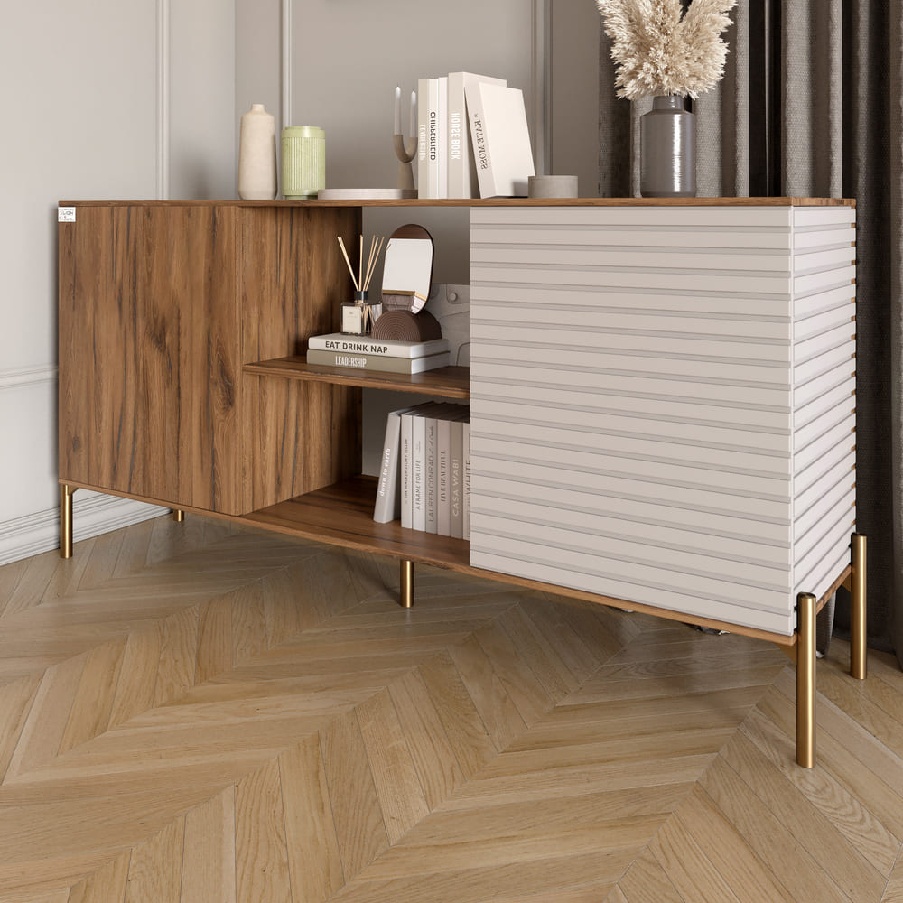 Комод открытый на золотых металлических ножках LION Грей Дуб Ливорно/Кашемир (LION-042899)