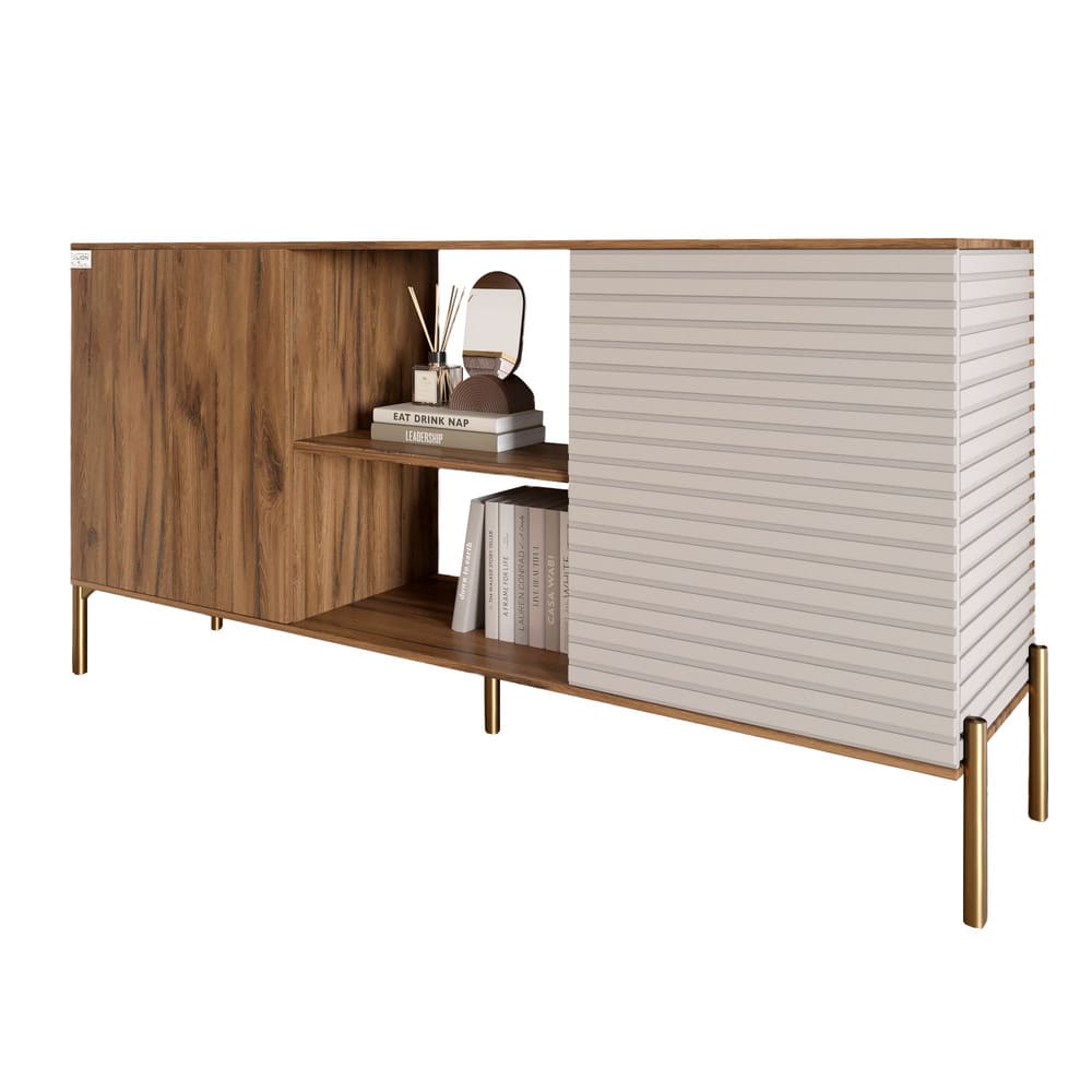 Комод открытый на золотых металлических ножках LION Грей Дуб Ливорно/Кашемир (LION-042899)