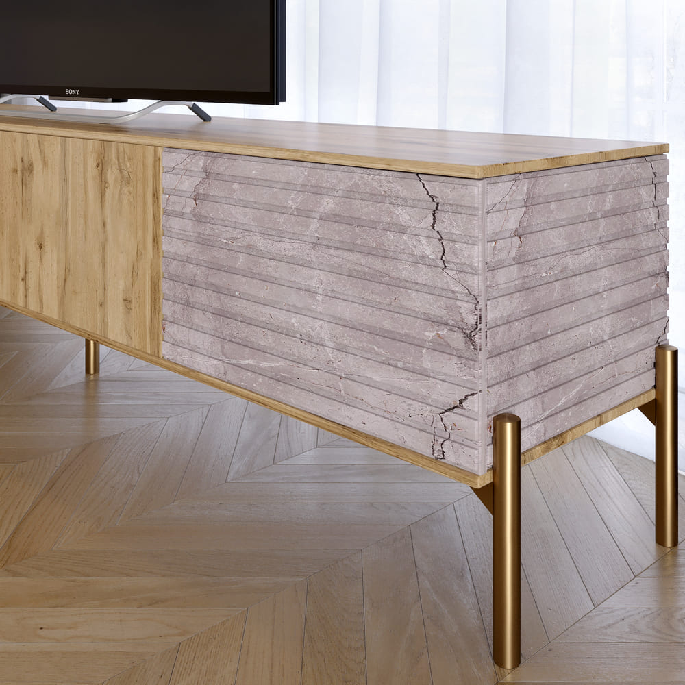 Тумба под телевизор на черных металлических ножках LION Грей Дуб Сонома трюфель/Камень (LION-042554)