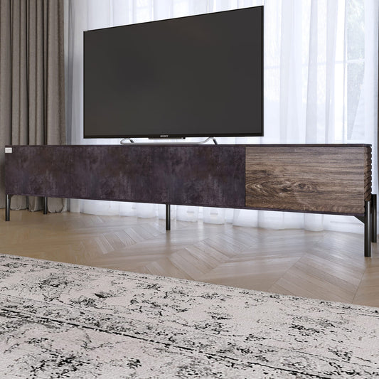 Тумба под телевизор на черных металлических ножках LION Грей Бетон темный/Дерево (LION-042519)