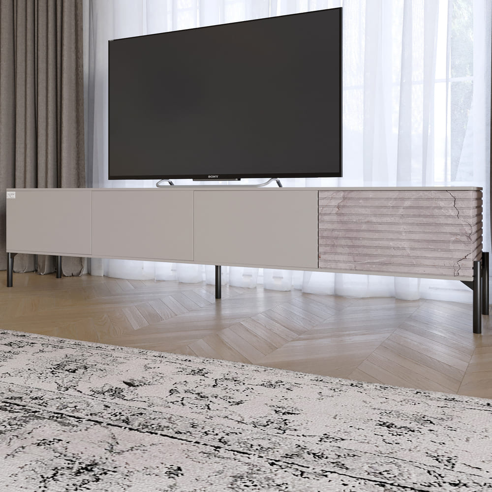 Тумба под телевизор на черных металлических ножках LION Грей Кашемир/Камень (LION-042556)