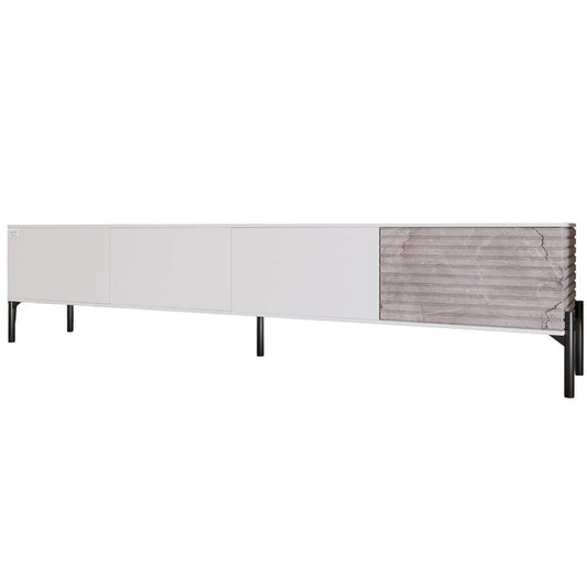 Тумба под телевизор на черных металлических ножках LION Грей Нимфея Альба/Камень (LION-042557)