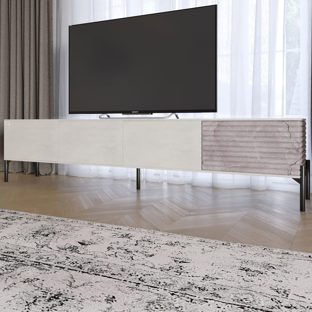 Тумба под телевизор на черных металлических ножках LION Грей Бетон Style/Камень (LION-042548)