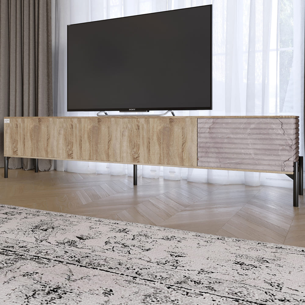 Тумба под телевизор на черных металлических ножках LION Грей Дуб Сонома трюфель/Камень (LION-042554)