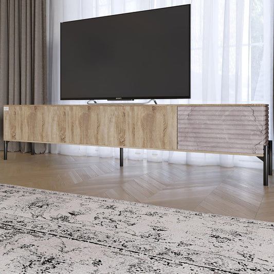 Тумба под телевизор на черных металлических ножках LION Грей Дуб Сонома трюфель/Камень (LION-042554)