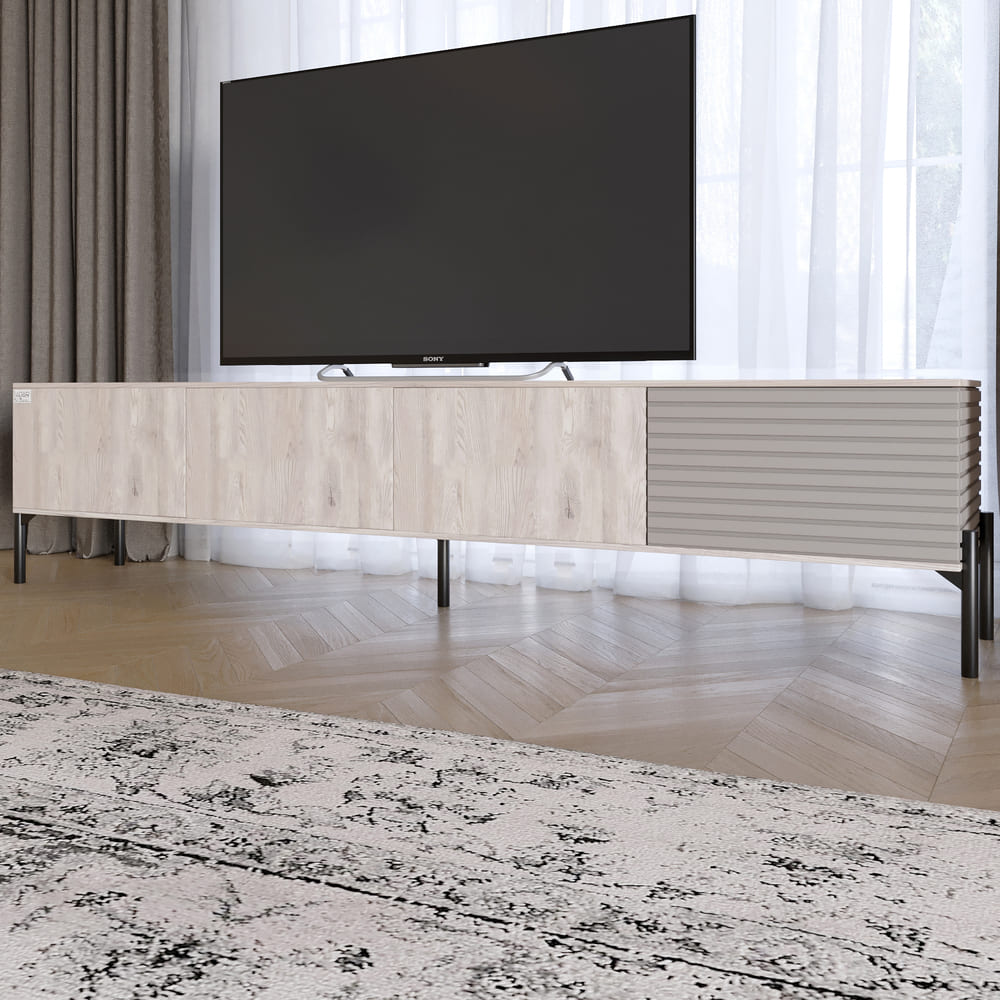 Тумба под телевизор на черных металлических ножках LION Грей Самоа дымчатый/Кашемир (LION-042589)