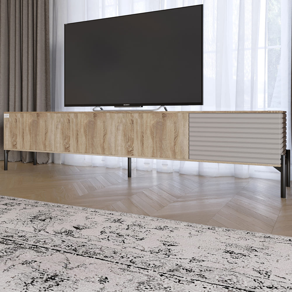 Тумба под телевизор на черных металлических ножках LION Грей Дуб Сонома трюфель/Кашемир (LION-042584)