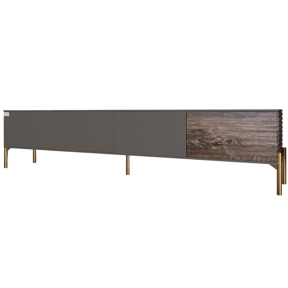 Тумба под телевизор на золотых металлических ножках LION Грей Антрацит/Дерево (LION-042517)