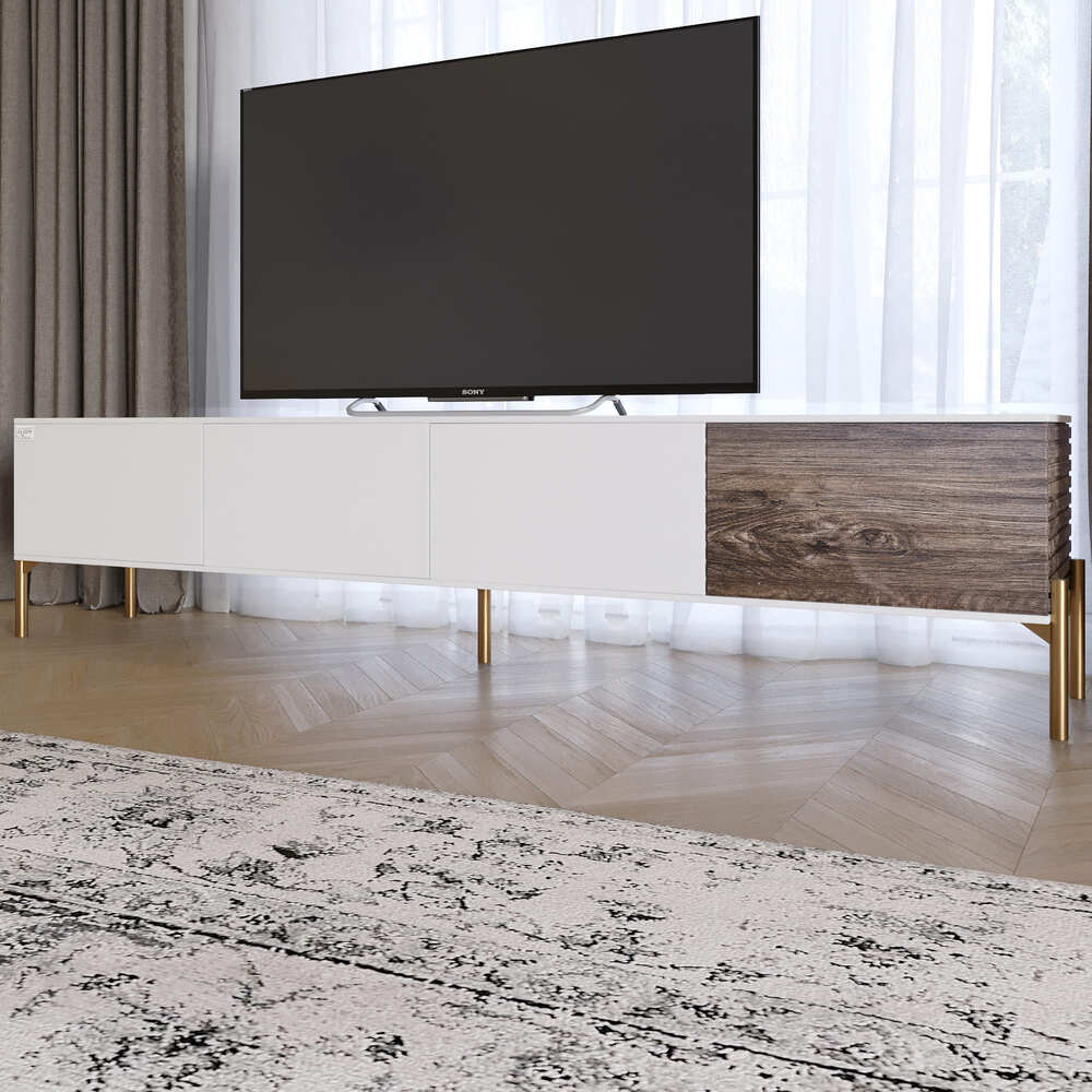 Тумба под телевизор на золотых металлических ножках LION Грей Нимфея Альба/Дерево (LION-042542)