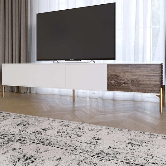 Тумба под телевизор на золотых металлических ножках LION Грей Нимфея Альба/Дерево (LION-042542)