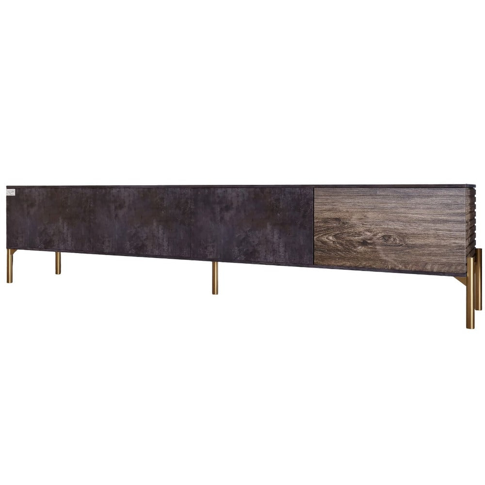 Тумба под телевизор на золотых металлических ножках LION Грей Бетон темный/Дерево (LION-042534)